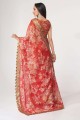 Red Sequins,embroidered,digital print Organza Saree