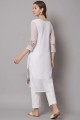 White Georgette Embroidered Straight Kurti with Dupatta