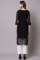 Black Straight Kurti in Georgette with Embroidered
