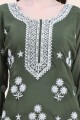 Mehndi Straight Kurti with Embroidered Georgette