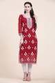 Embroidered Georgette Red Straight Kurti with Dupatta