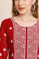 Red Straight Kurti in Embroidered Georgette