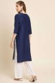 Georgette Navy blue Straight Kurti in Embroidered