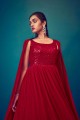 Red Gown Dress with Embroidered Georgette