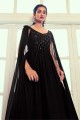 Black Gown Dress with Embroidered Georgette