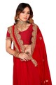 Georgette Saree in Embroidered Red with Blouse