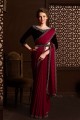 Stone Silk Wedding Saree in Cherry  with Blouse