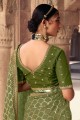 Embroidered Organza Mehndi  Saree with Blouse