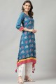 Blue Rayon Kurti with Embroidered