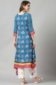 Blue Rayon Kurti with Embroidered