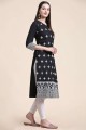 Cotton Straight Kurti with Embroidered in Black