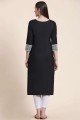 Cotton Straight Kurti with Embroidered in Black