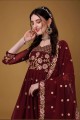 Gown Dress in Maroon Georgette with Embroidered