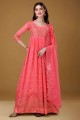Peach Georgette Embroidered Gown Dress with Dupatta