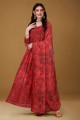 Georgette Gown Dress in Red with Embroidered
