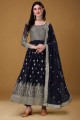 Blue Georgette Gown Dress with Embroidered