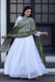 Georgette Embroidered White Gown Dress with Dupatta
