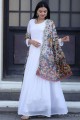 White Georgette Embroidered Gown Dress with Dupatta