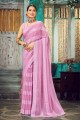 Pink Saree in Satin with Plain