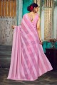 Pink Saree in Satin with Plain