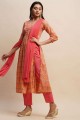 Cotton Orange Anarkali Suit in Printed