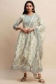 Blue,white Printed Anarkali Suit in Cotton