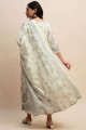 Blue,white Printed Anarkali Suit in Cotton