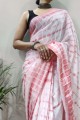 Chinon chiffon Printed Baby pink Saree with Blouse