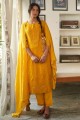 Rayon Salwar Kameez with Embroidered in Mustard