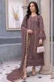 Brown Pakistani Suit in Embroidered Georgette