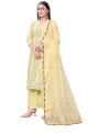 Embroidered Chanderi Yellow Palazzo Suit with Dupatta