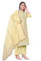 Embroidered Chanderi Yellow Palazzo Suit with Dupatta
