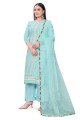 Chanderi Palazzo Suit in Aqua  with Embroidered