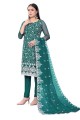 turquoise  Salwar Kameez with Embroidered Chanderi