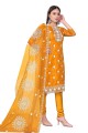 Yellow Salwar Kameez Chanderi in Embroidered