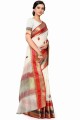 Weaving Saree in White Silk