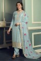 Sky Palazzo Suit with Embroidered Jacquard