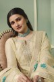 Jacquard Embroidered Beige Palazzo Suit with Dupatta