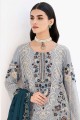 Georgette Salwar Kameez with Embroidered in Grey