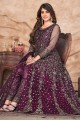 Embroidered Anarkali Suit in Wine Net
