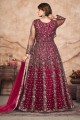 Red Anarkali Suit in Embroidered Net