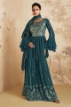 Sharara Suit in Aqua blue Chinon chiffon with Embroidered