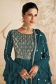Sharara Suit in Aqua blue Chinon chiffon with Embroidered