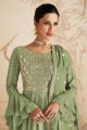 Pista green Sharara Suit in Chinon chiffon with Embroidered