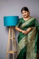 Saree with Green Weaving Raw silk