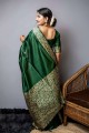 Saree with Green Weaving Raw silk