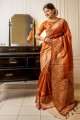Raw silk  Saree Orange in Weaving