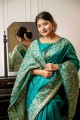 Raw silk Saree in Rama  with Weaving