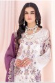 Salwar Kameez in White  Embroidered Georgette