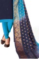 Navy blue Silk Embroidered Salwar Kameez with Dupatta